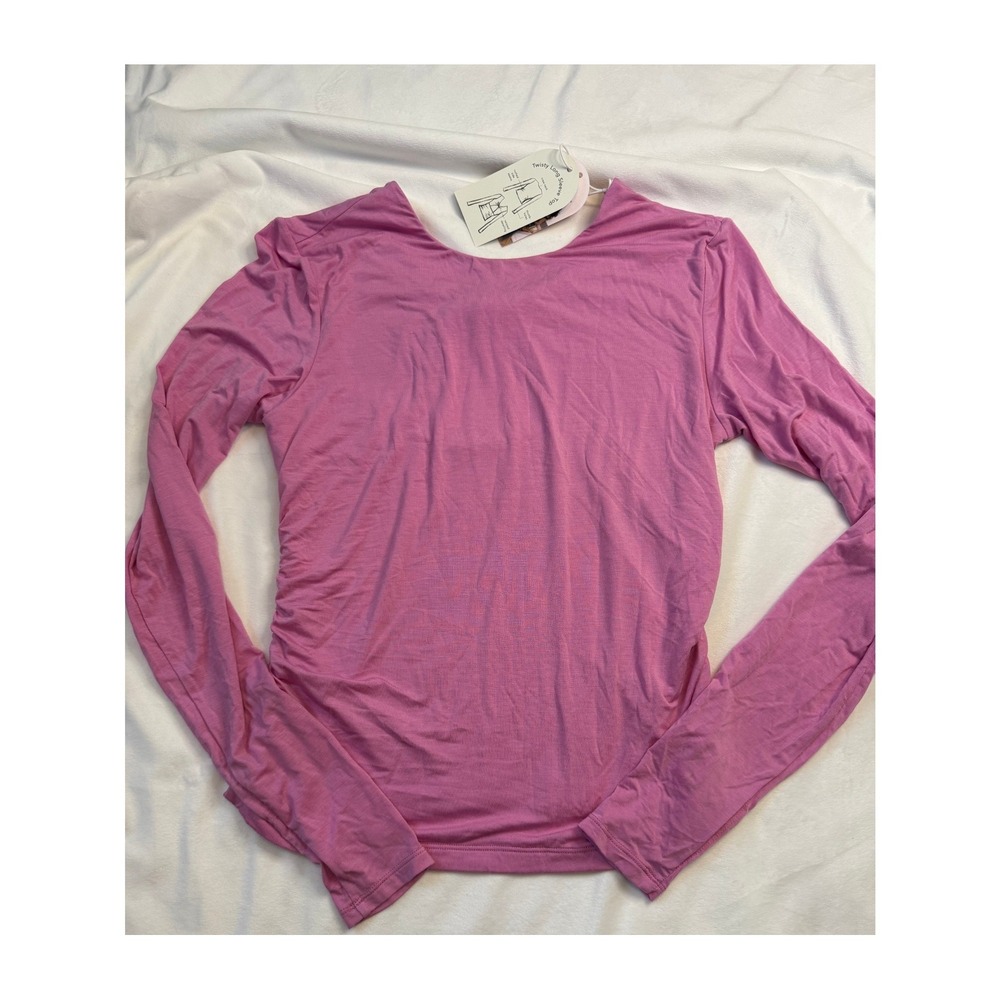 Blogilates Twisty Long Sleeve Top Pink Twist Front Keyhole Ruched Large